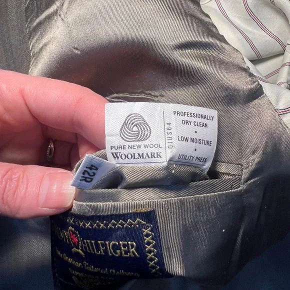 VTG 90s Tommy Hilfiger Union Made Mens 42R Wool Blazer‎ Sport Coat USA Made Gray